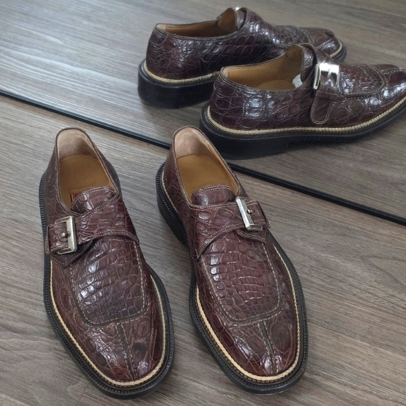 Vintage Cole Haan Country Genuine Crocodile Leather Monk Strap Men's Shoes Sz 8